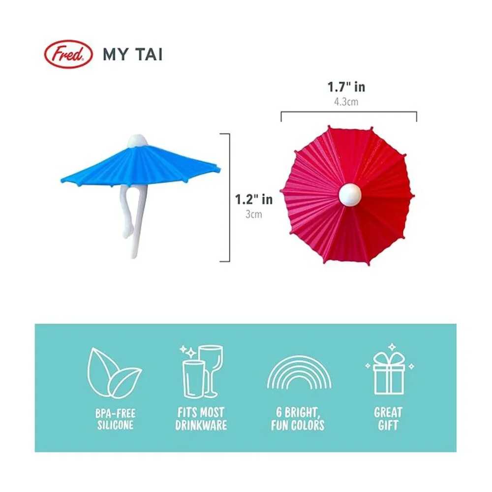 Genuine Fred MY TAI Umbrella Drink Markers Set of 6 Colorful NIB NEW
